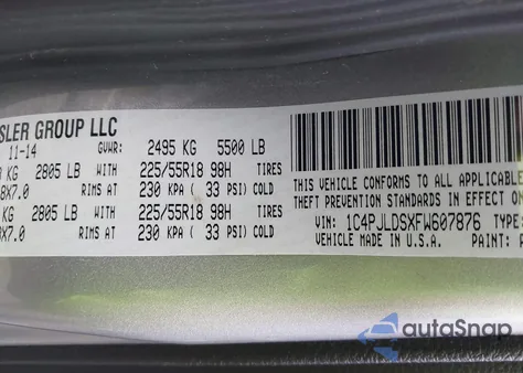 2015 Jeep Cherokee Limited из США, поврежденный, VIN 1C4PJLDSXFW607876